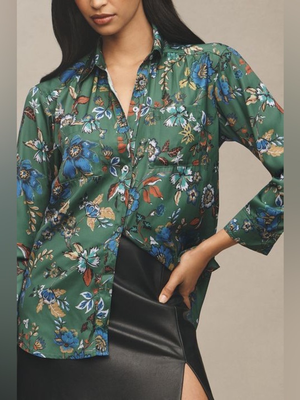 Anthropologie Green Floral Blouse - Size 2X